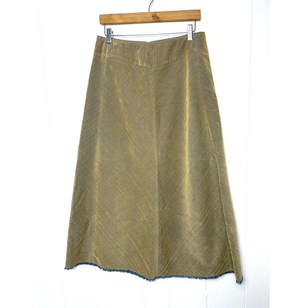 Vintage‎ Talbots Skirt Women's 10 A Line corduroy Tan Blue Frayed Hem modest